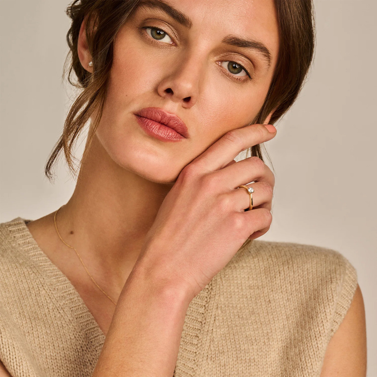 Blush Lab Diamonds LG1002Y gouden solitair ring met 0.35 crt lab grown diamant 4.5 mm breed