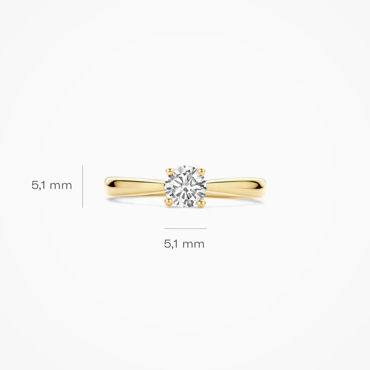 Blush Lab Diamonds LG1003Y gouden solitair ring met 0.45 crt lab grown diamant 5.1 mm breed
