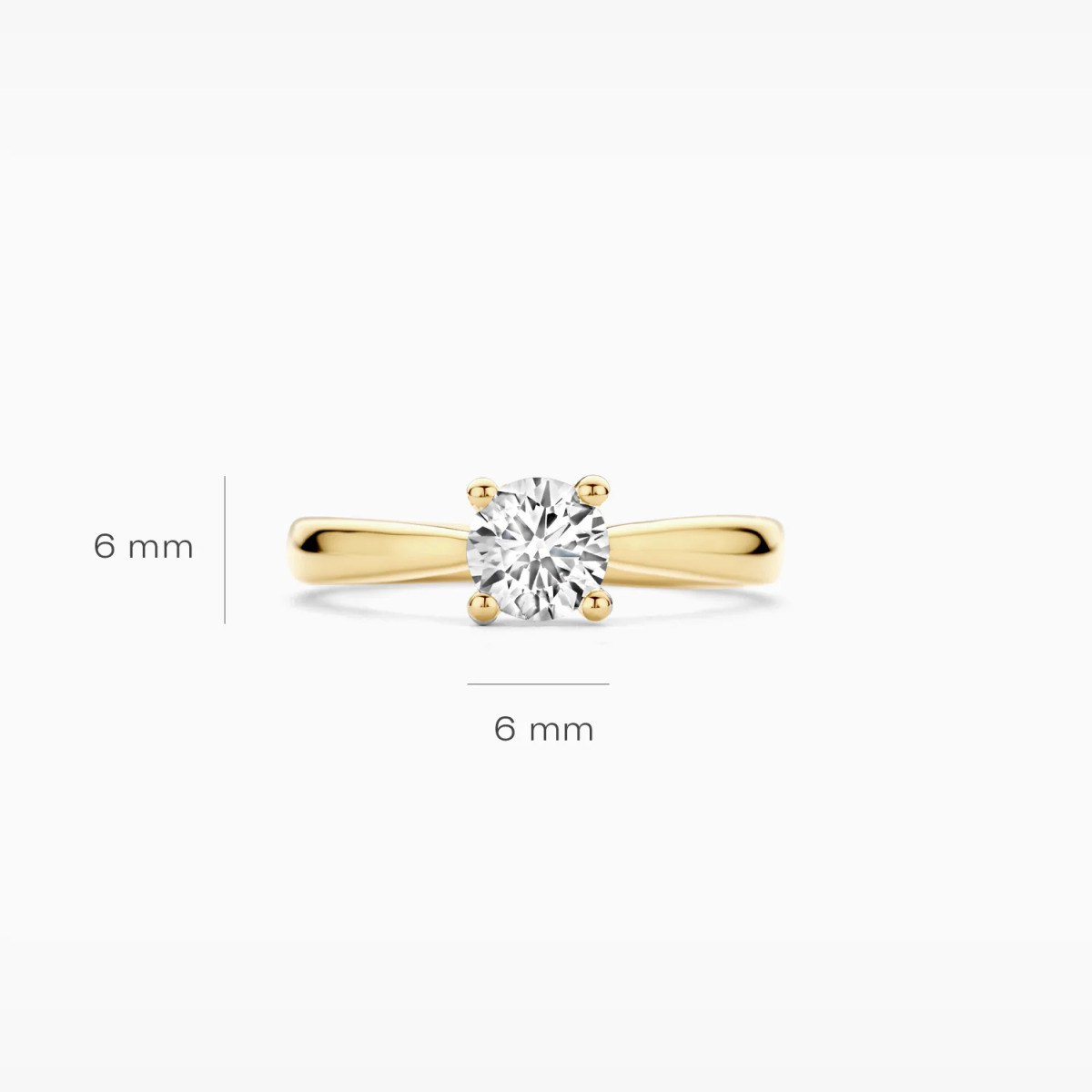 Blush Lab Diamonds LG1004Y gouden solitair ring met 0.75 crt lab grown diamant 6 mm breed