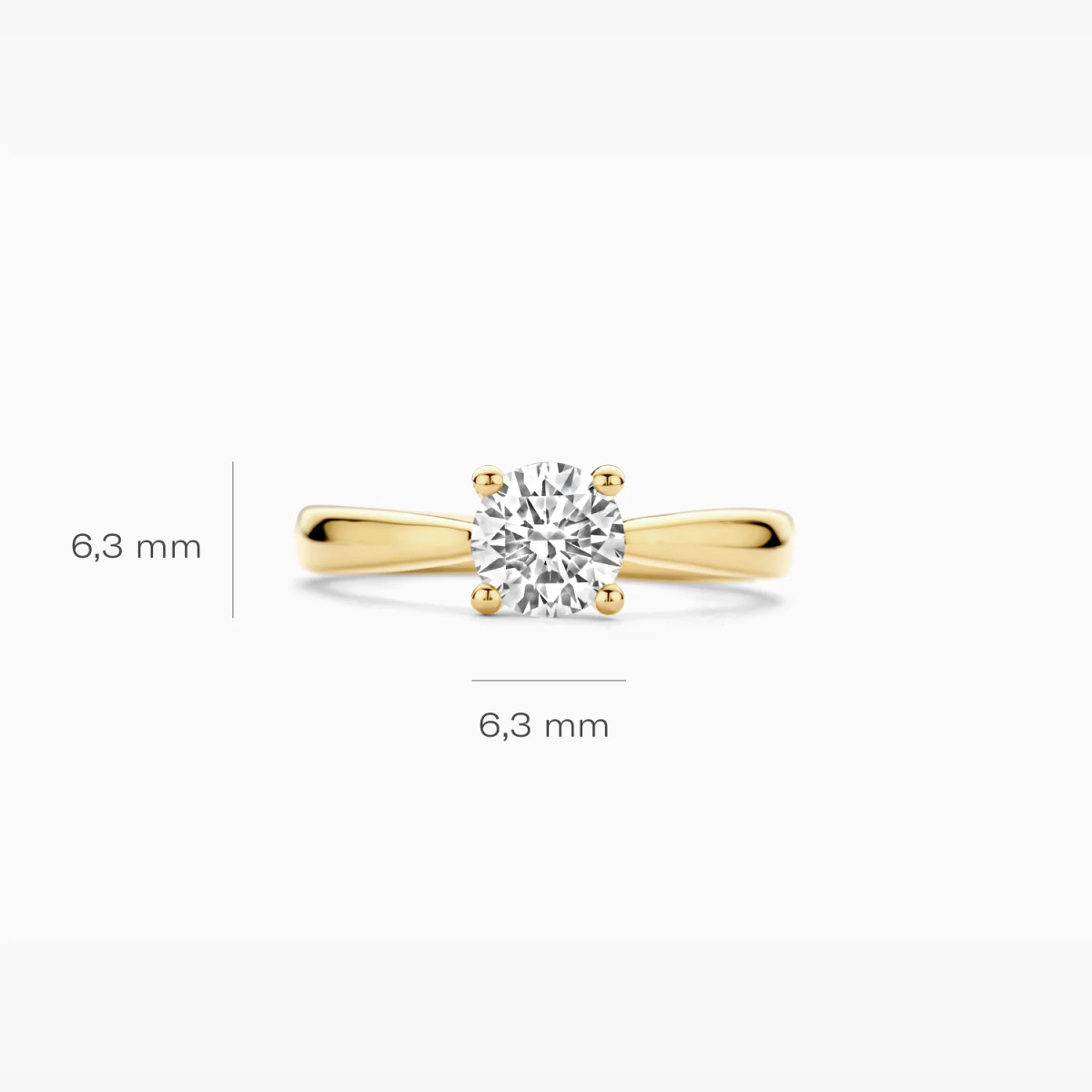Blush Lab Diamonds LG1005Y gouden solitair ring met ronde lab diamant 1.00 crt 6.3 mm breed