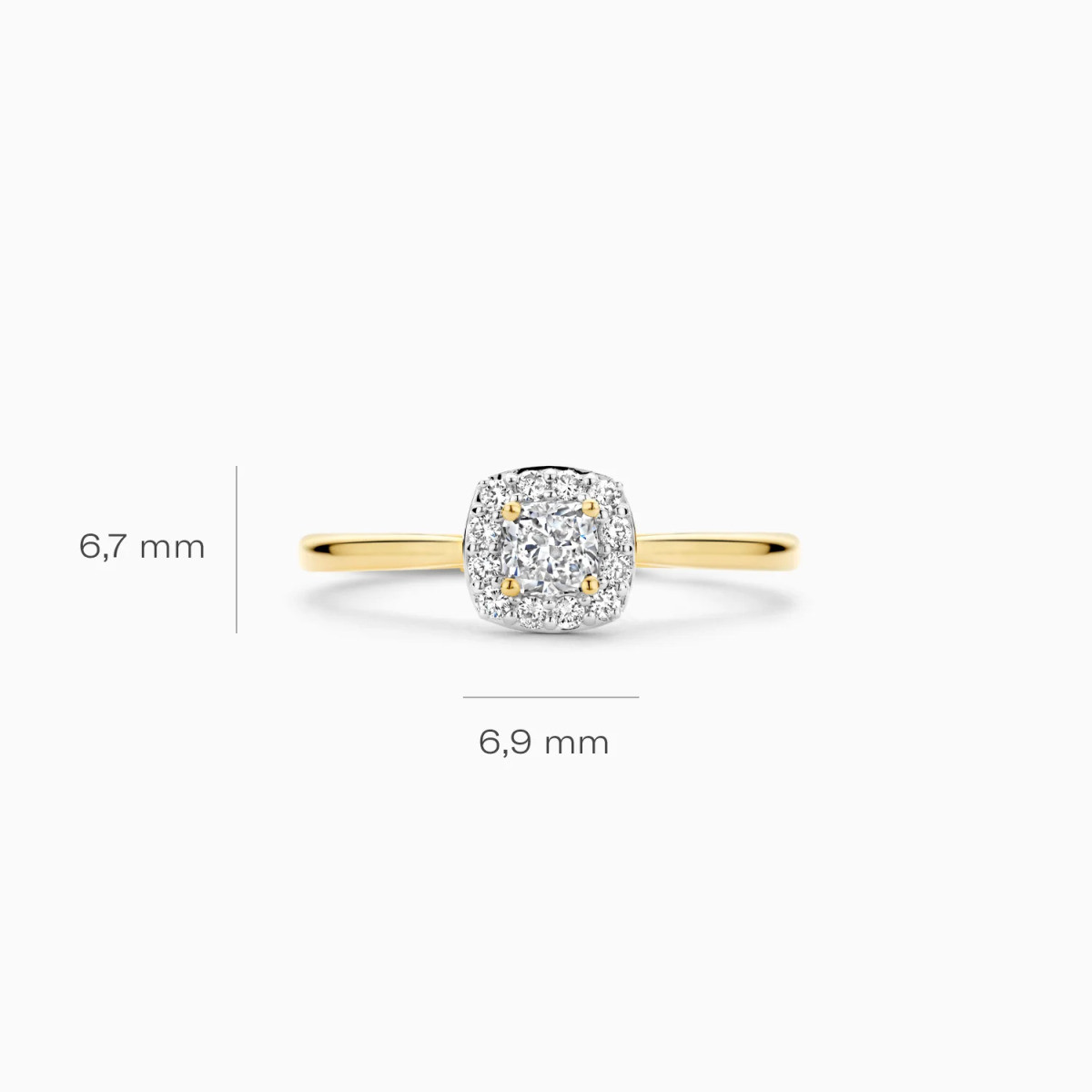Blush Lab Diamonds LG1009Y gouden vierkante halo ring met 0.37 crt lab grown diamanten 1.9 mm breed