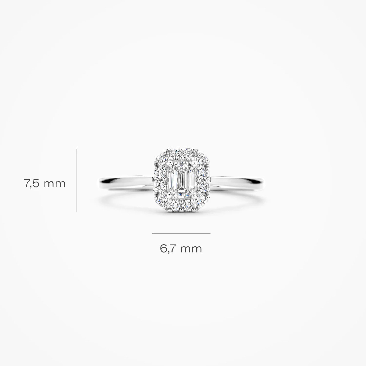 Blush Lab Diamonds LG1010W witgouden rechthoekige halo ring met 0.40 crt lab grown diamant
