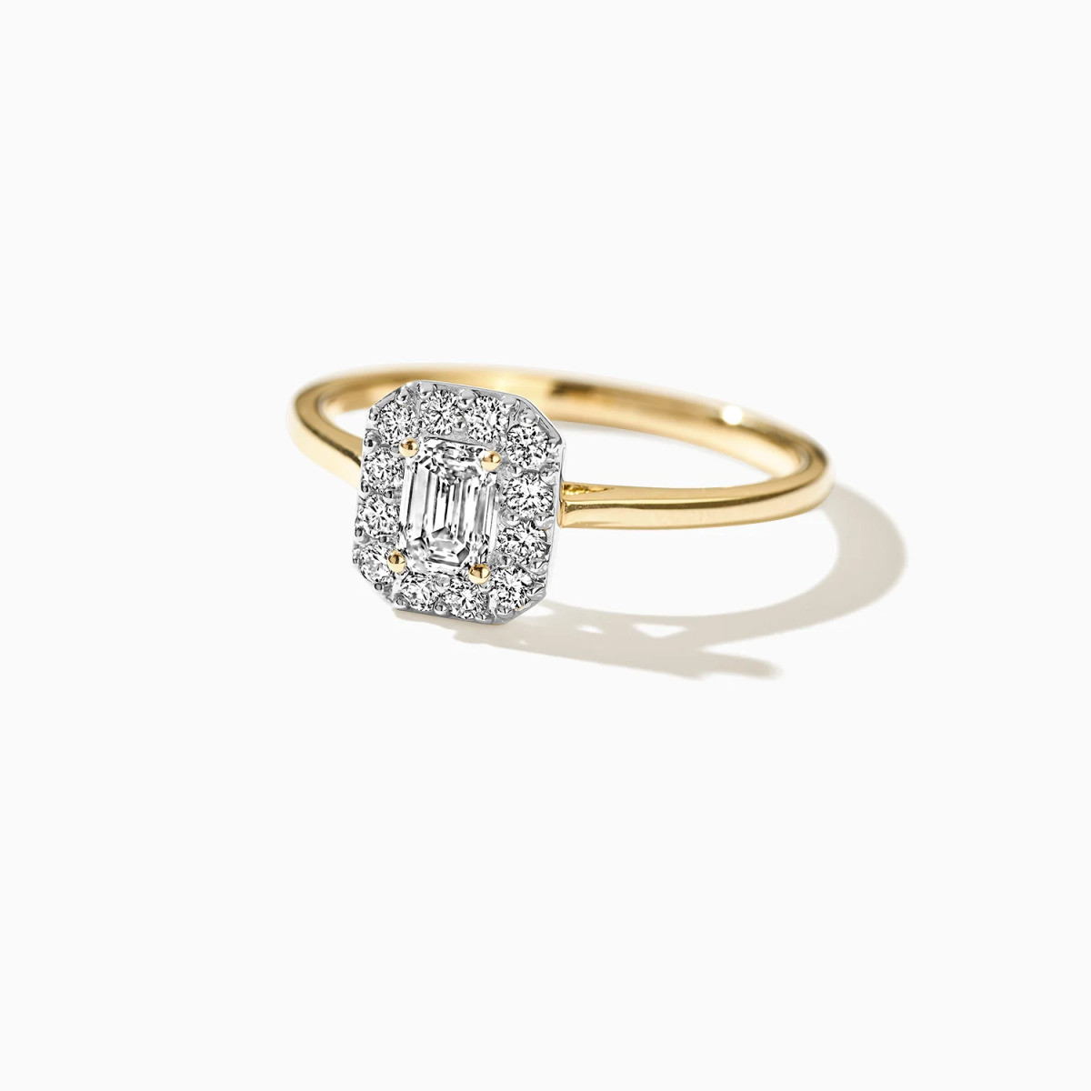 Blush Lab Diamonds LG1010Y gouden rechthoekige halo ring met 0.40 crt lab grown diamant 1 mm breed