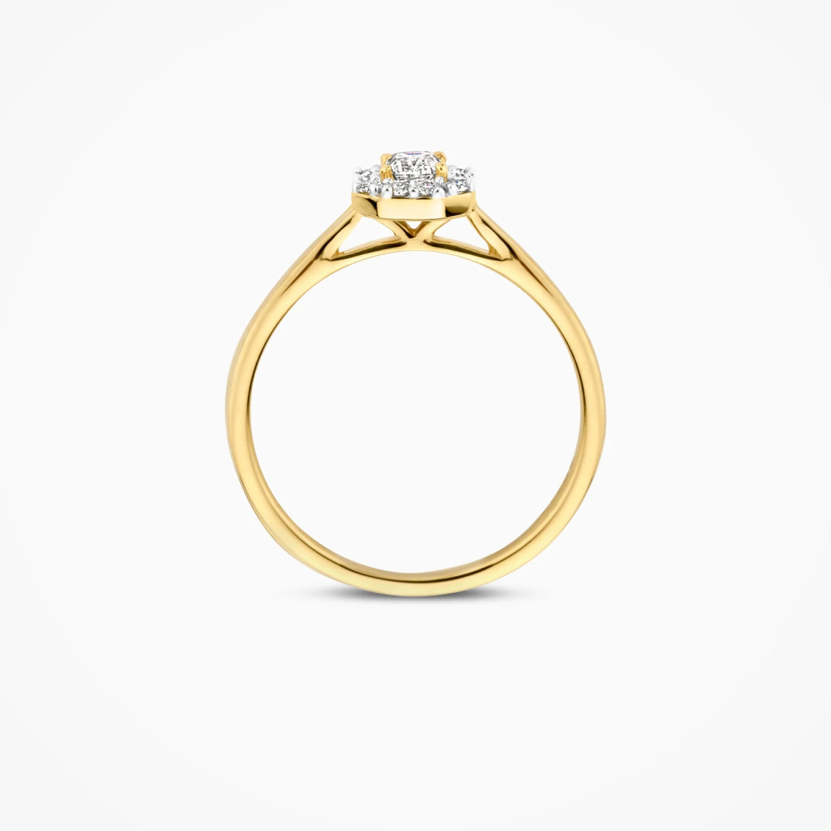 Blush Lab Diamonds LG1010Y gouden rechthoekige halo ring met 0.40 crt lab grown diamant 1 mm breed