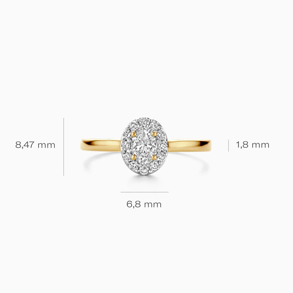 Blush Lab Diamonds LG1016Y gouden ovale halo ring met lab grown diamanten 2.29 crt 1.8 mm breed