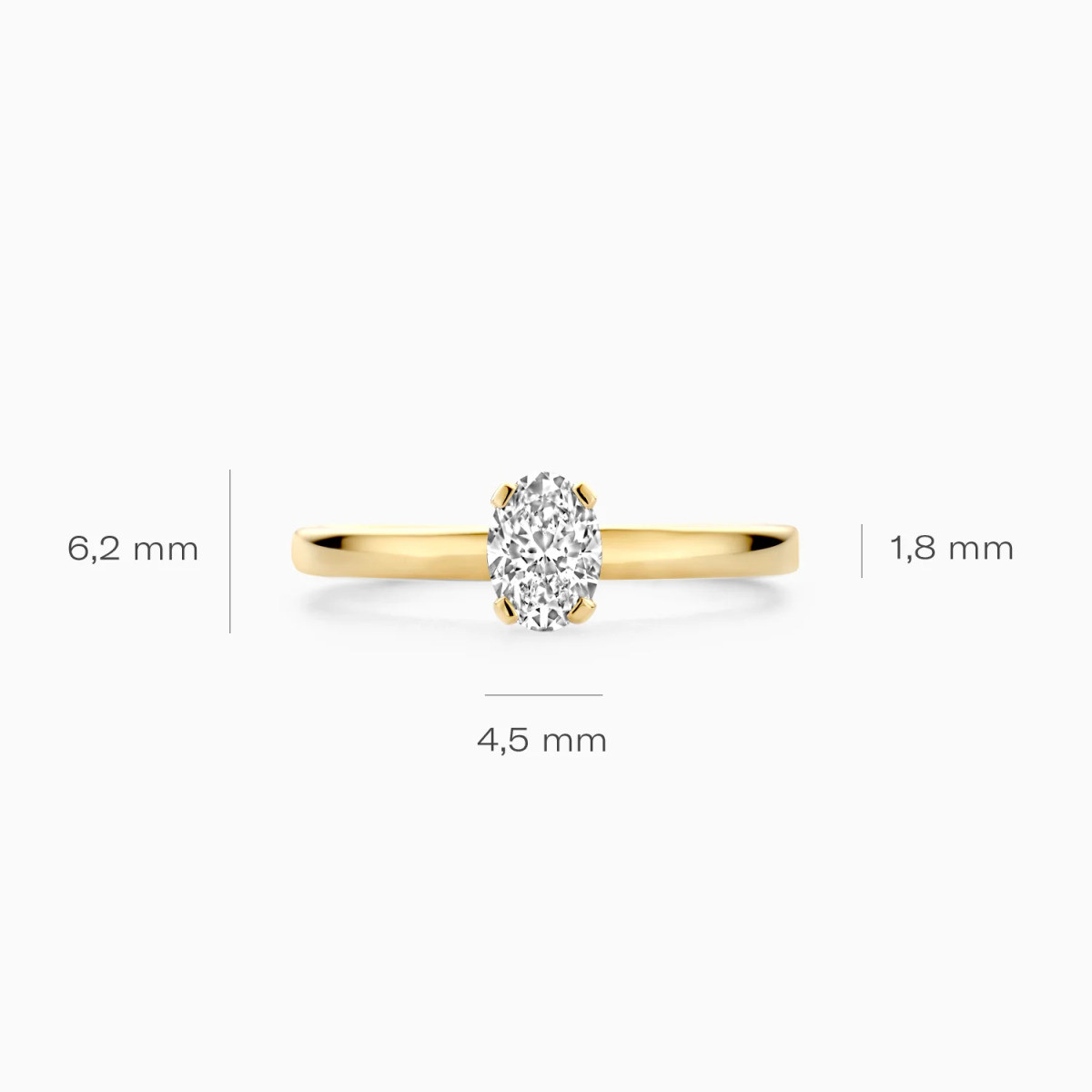 Blush Lab Diamonds LG1019Y gouden solitair ring met 0.50 crt lab grown diamant 1.8 mm breed