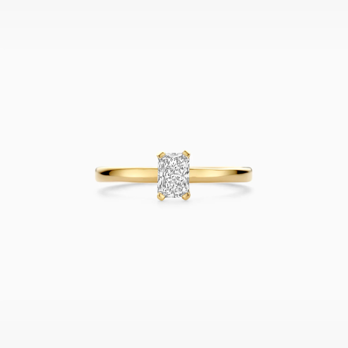 Blush Lab Diamonds LG1020Y gouden solitair ring met rechthoekige 0.50 crt lab grown diamant 1.9 mm breed
