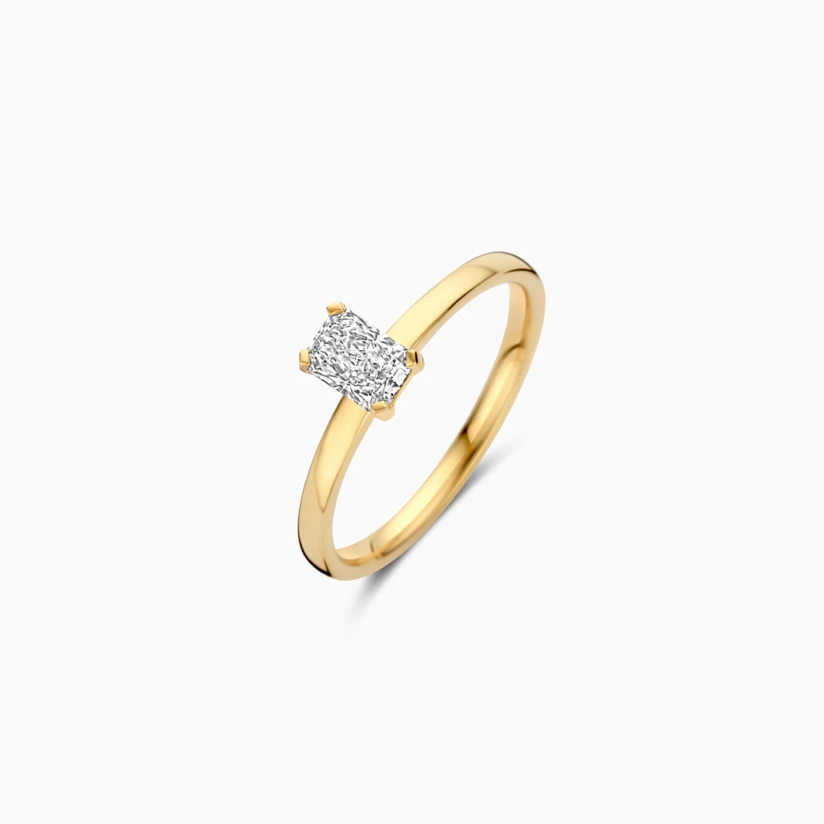 Blush Lab Diamonds LG1020Y gouden solitair ring met rechthoekige 0.50 crt lab grown diamant 1.9 mm breed