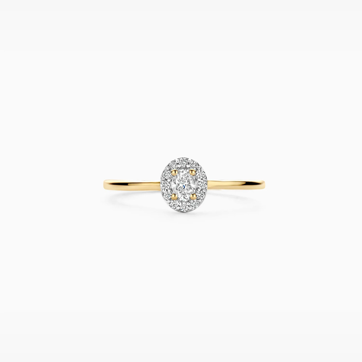 Blush Lab Diamonds LG1021Y gouden halo ring met ovale 0.12 crt lab grown diamant 1 mm breed