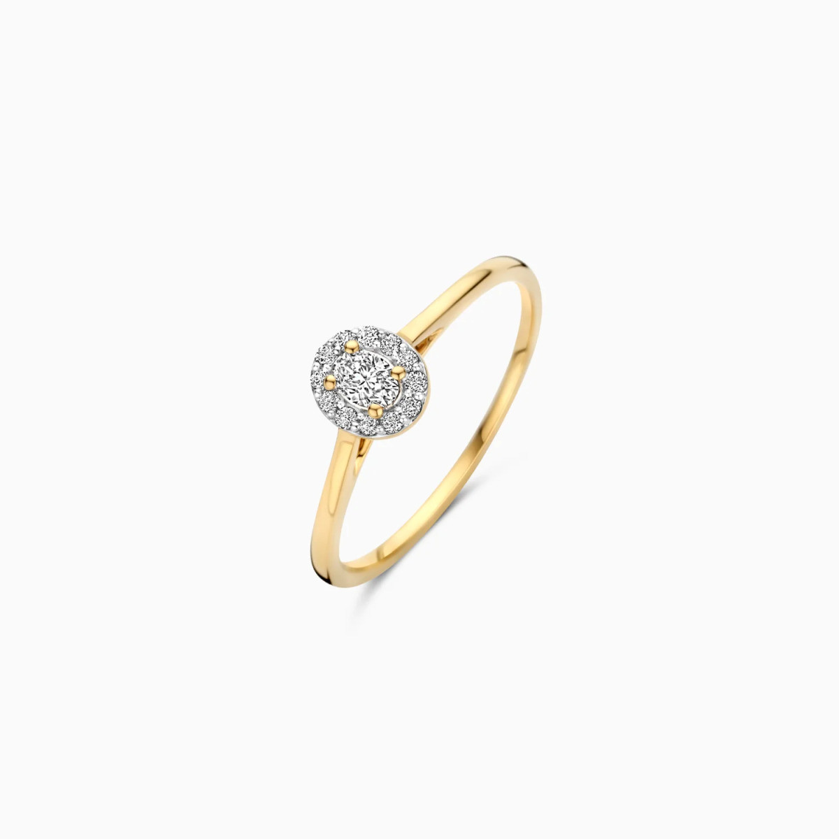 Blush Lab Diamonds LG1021Y gouden halo ring met ovale 0.12 crt lab grown diamant 1 mm breed
