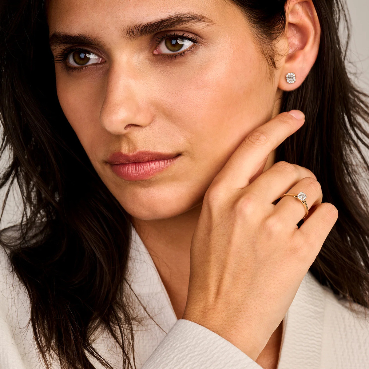 Blush Lab Diamonds LG1022Y gouden vierkante halo ring met lab grown diamant 0.17 crt 1 mm breed