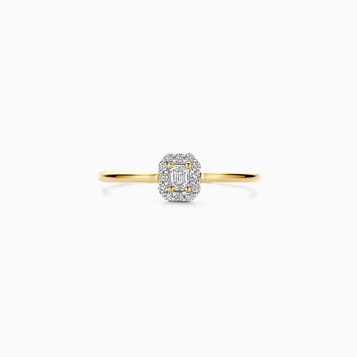 Blush Lab Diamonds LG1022Y gouden vierkante halo ring met lab grown diamant 0.17 crt 1 mm breed