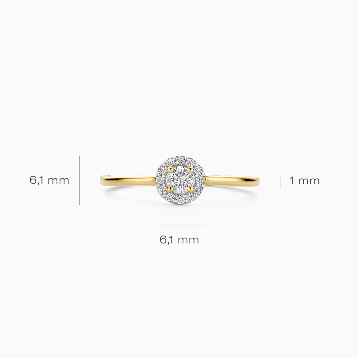 Blush Lab Diamonds LG1023Y gouden ronde halo ring met lab grown diamant 0.22 crt 1 mm breed