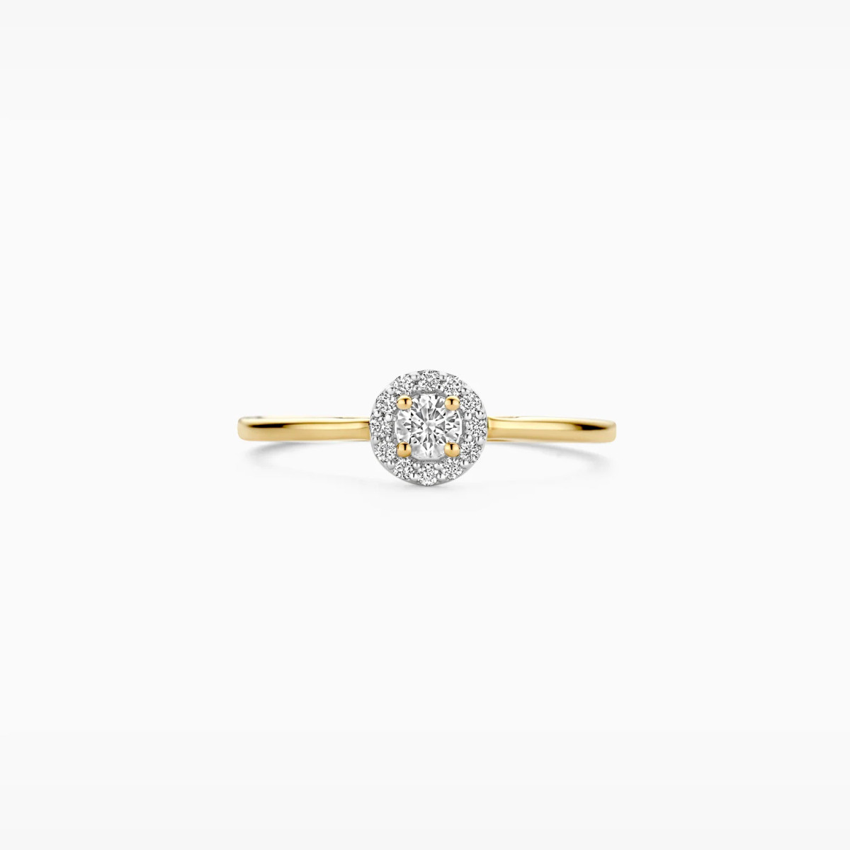 Blush Lab Diamonds LG1023Y gouden ronde halo ring met lab grown diamant 0.22 crt 1 mm breed