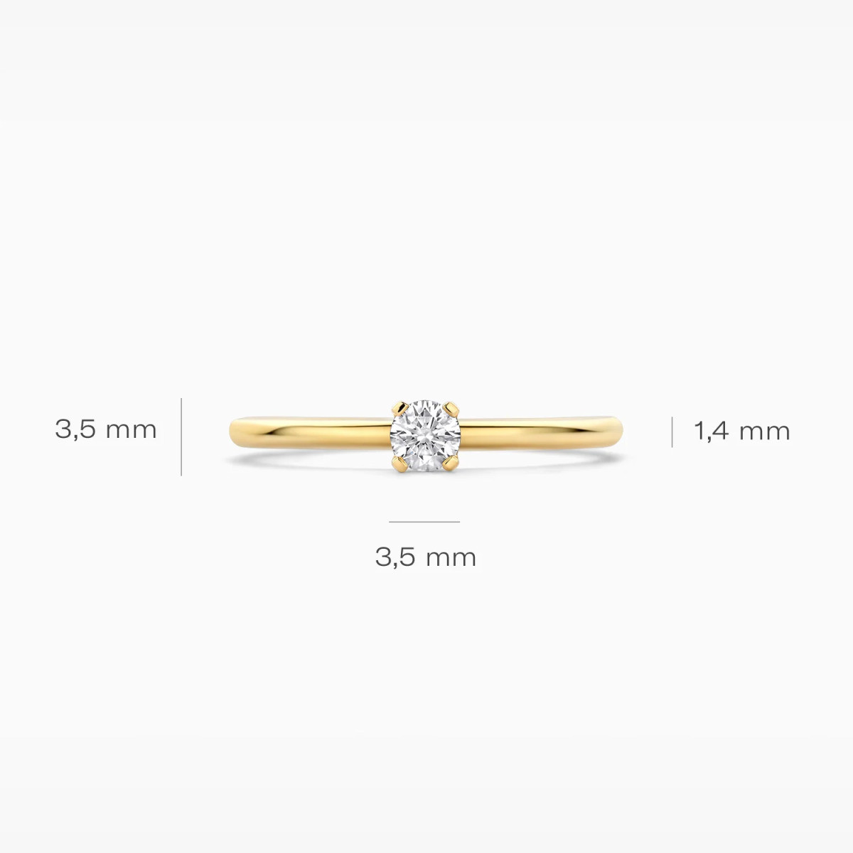 Blush Lab Diamonds LG1027Y gouden solitair ring met 0.15 crt lab grown diamant 1.4 mm breed