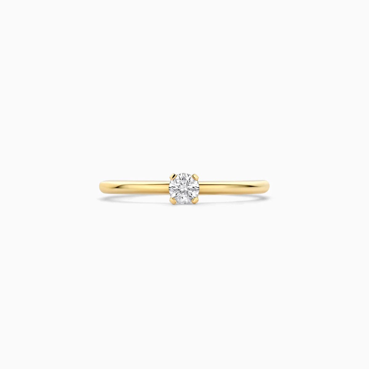Blush Lab Diamonds LG1027Y gouden solitair ring met 0.15 crt lab grown diamant 1.4 mm breed