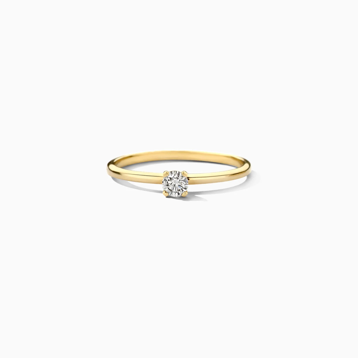 Blush Lab Diamonds LG1027Y gouden solitair ring met 0.15 crt lab grown diamant 1.4 mm breed