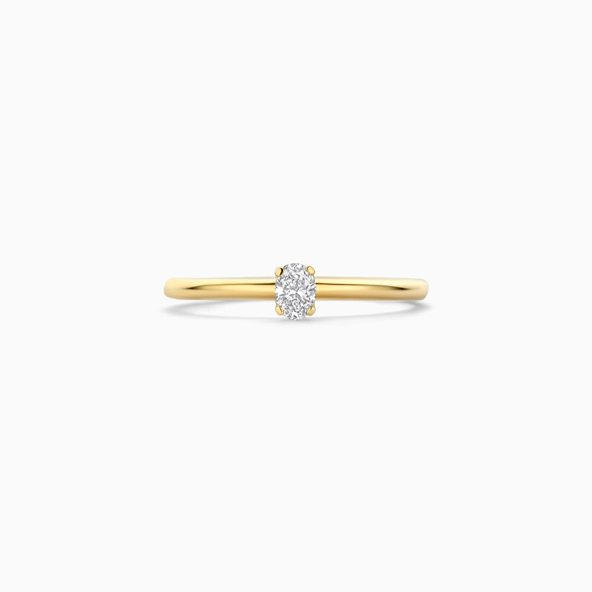 Blush Lab Diamonds LG1028Y gouden ovale solitair ring met 0.15 crt lab grown diamant 1.6 mm breed