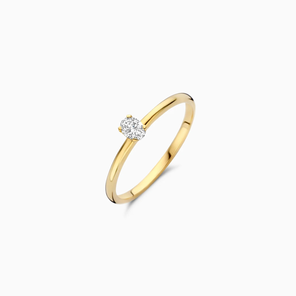 Blush Lab Diamonds LG1028Y gouden ovale solitair ring met 0.15 crt lab grown diamant 1.6 mm breed