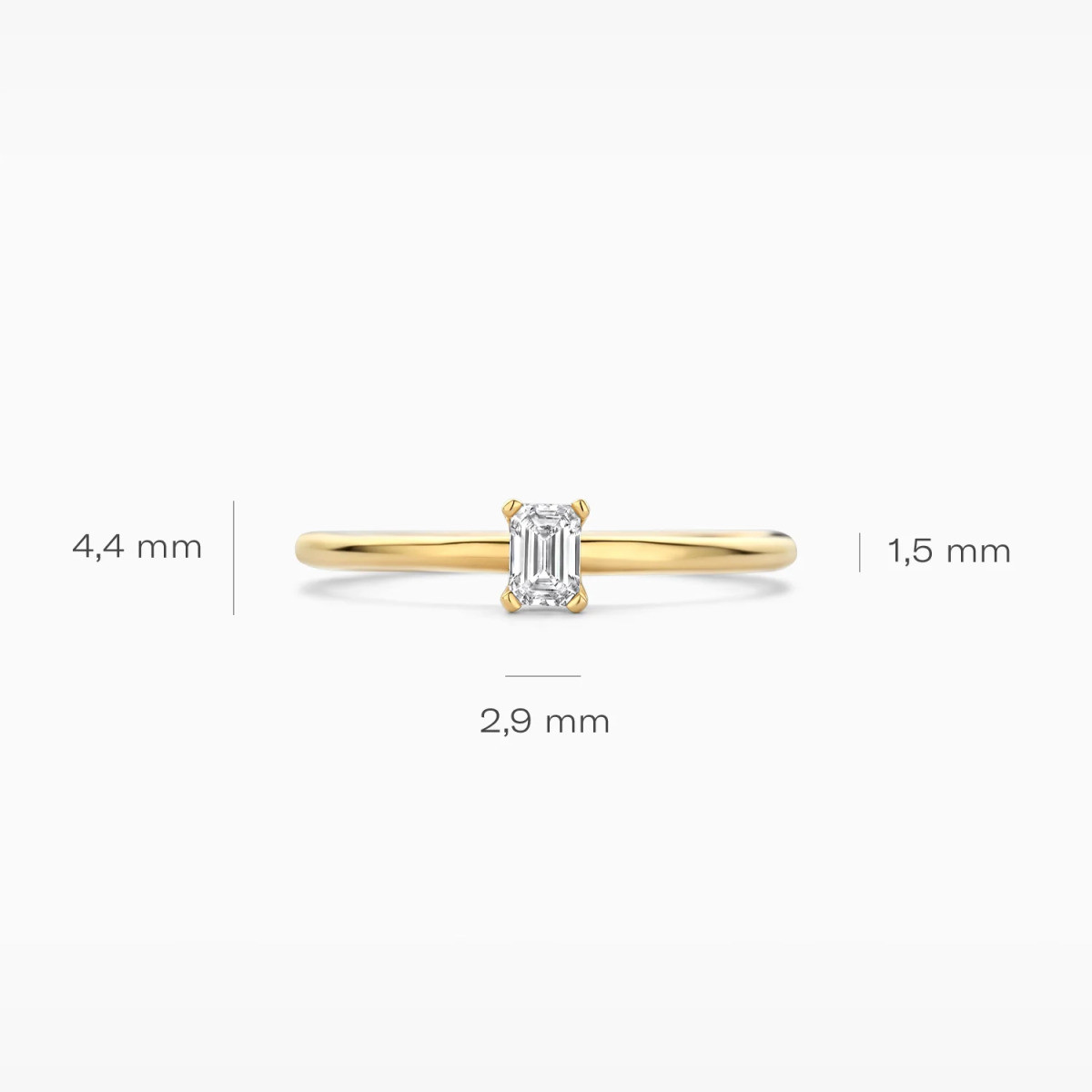 Blush Lab Diamonds LG1029Y gouden solitair ring met 0.2 crt lab grown diamant 1.5 mm breed