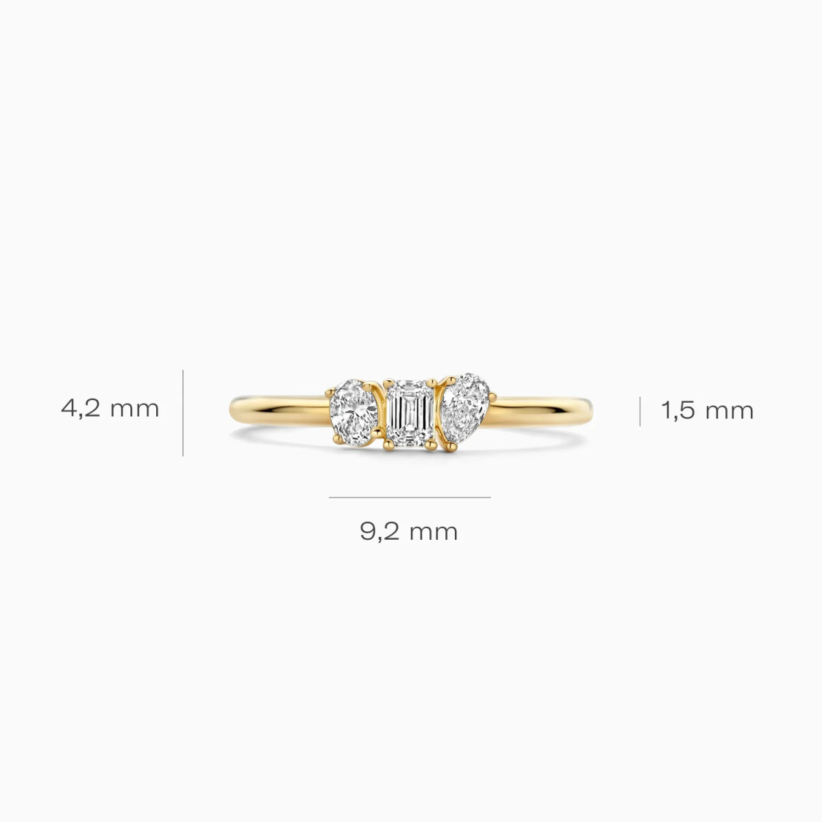 Blush Lab Diamonds LG1031Y 14-karaat gouden trilogy ring met lab grown diamanten 0.35 crt 1.5 mm breed