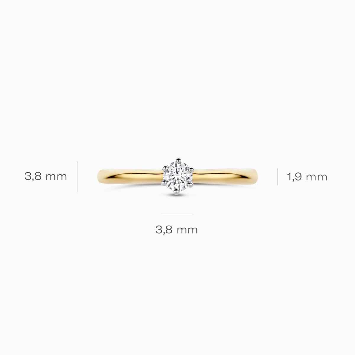 Blush Lab Diamonds LG1036B gouden solitair ring met 0.20 crt lab grown diamant 1.9 mm breed
