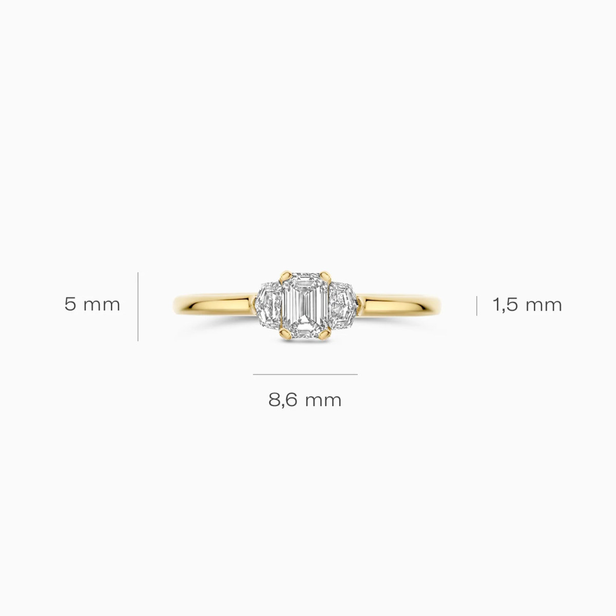 Blush Lab Diamonds LG1040Y 14-karaat gouden trilogy ring met lab grown diamanten 0.60 crt 1.5 mm breed