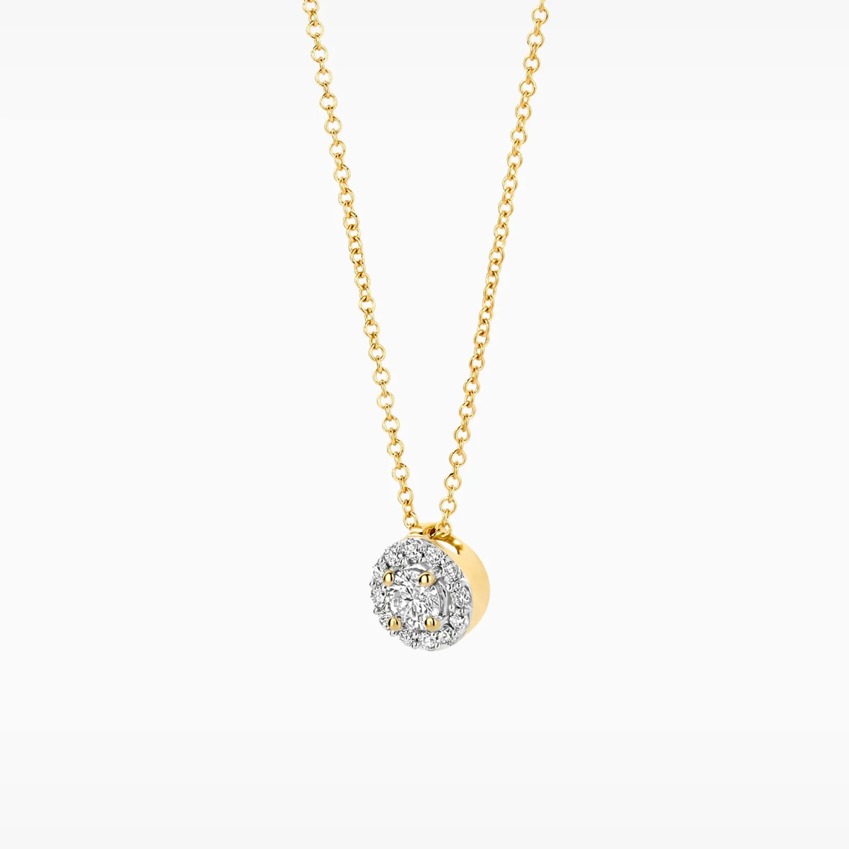 Blush Lab Diamonds LG3010Y gouden ketting met halo lab grown diamant 0.22 crt - Lengte 42 cm