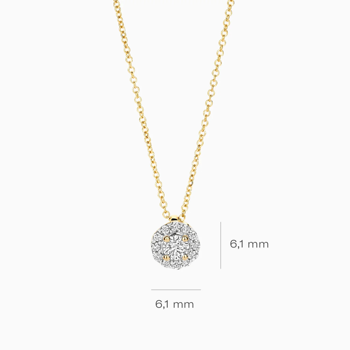 Blush Lab Diamonds LG3010Y gouden ketting met halo lab grown diamant 0.22 crt - Lengte 42 cm