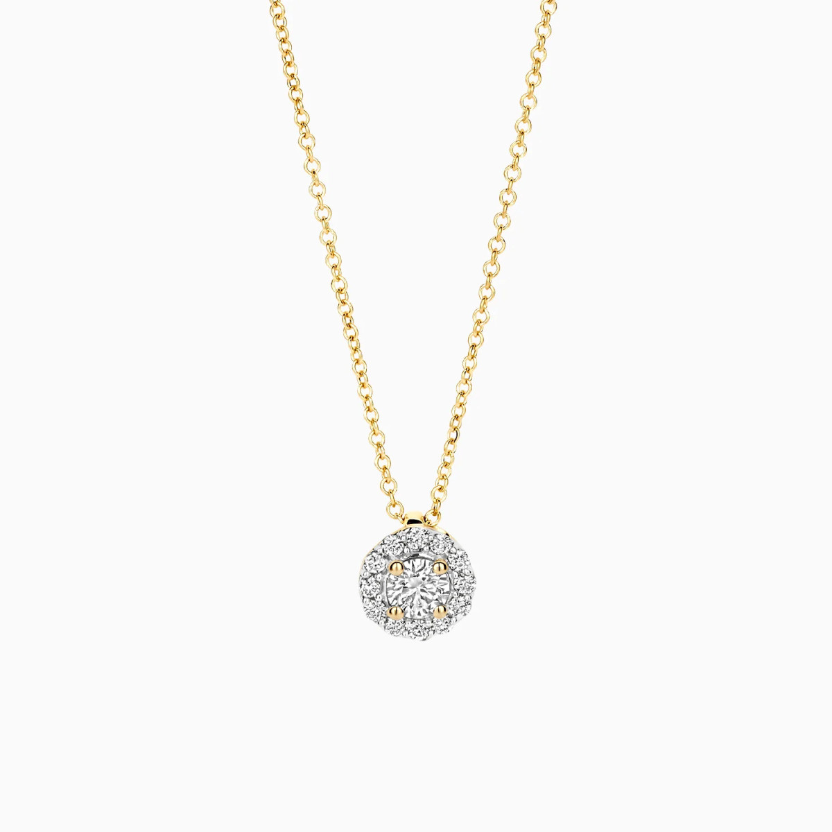 Blush Lab Diamonds LG3010Y gouden ketting met halo lab grown diamant 0.22 crt - Lengte 42 cm