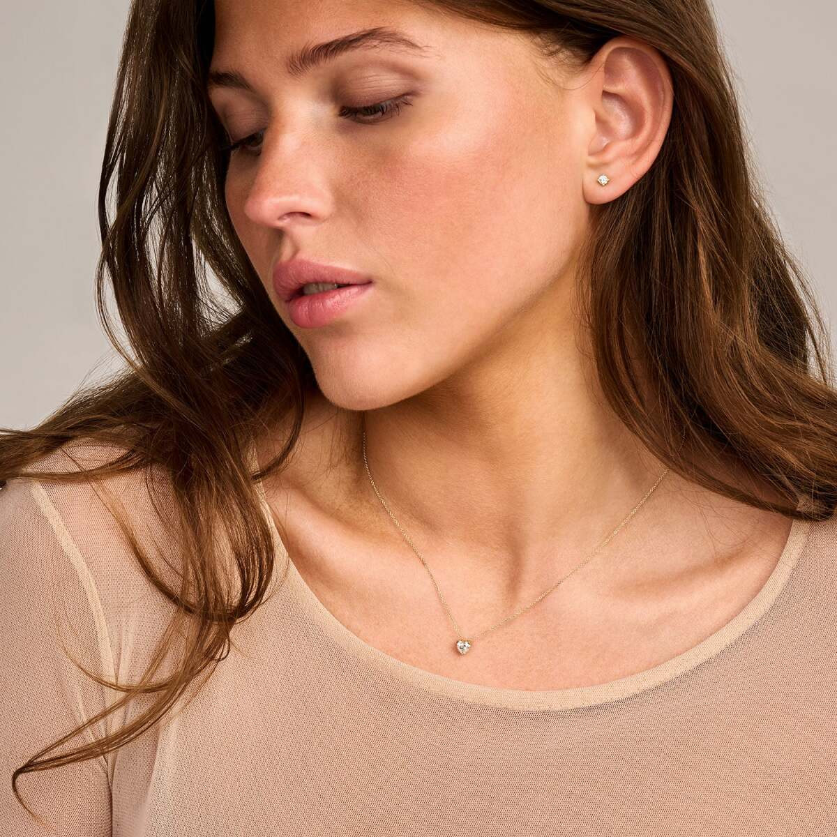 Blush Lab Diamonds LG3011Y gouden ketting met lab grown diamant hart 0.50 crt 5.3 mm x 5.7 mm - Lengte 42 cm