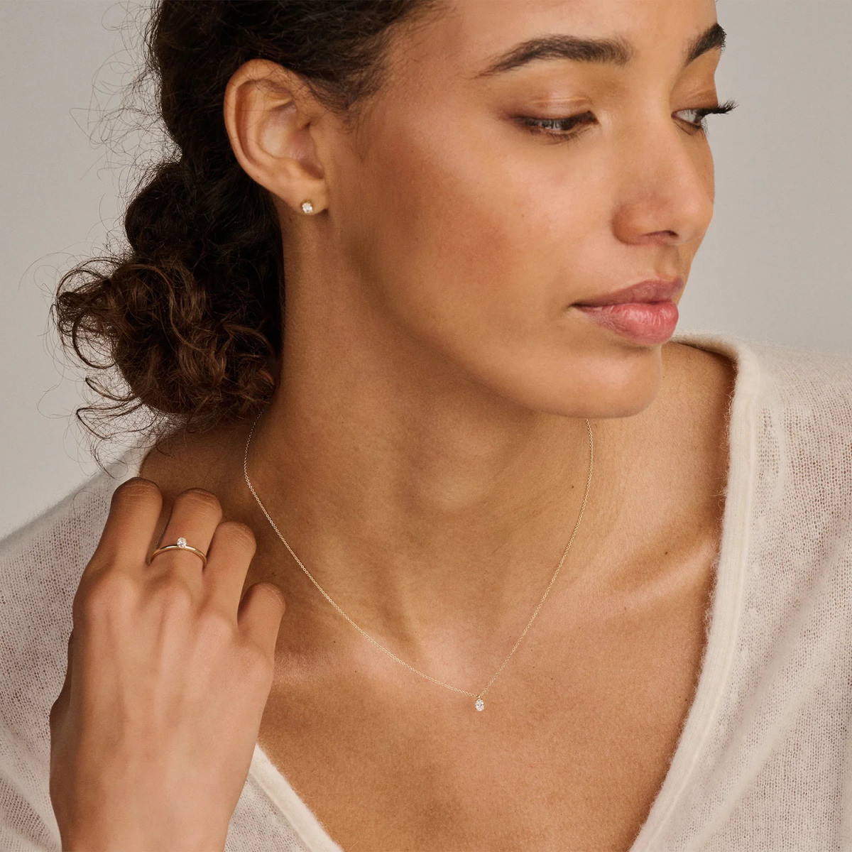 Blush Lab Diamonds LG3015Y gouden ketting met lab grown ovale diamant 0.15 crt 3 mm x 4.1 mm - Lengte 42 cm