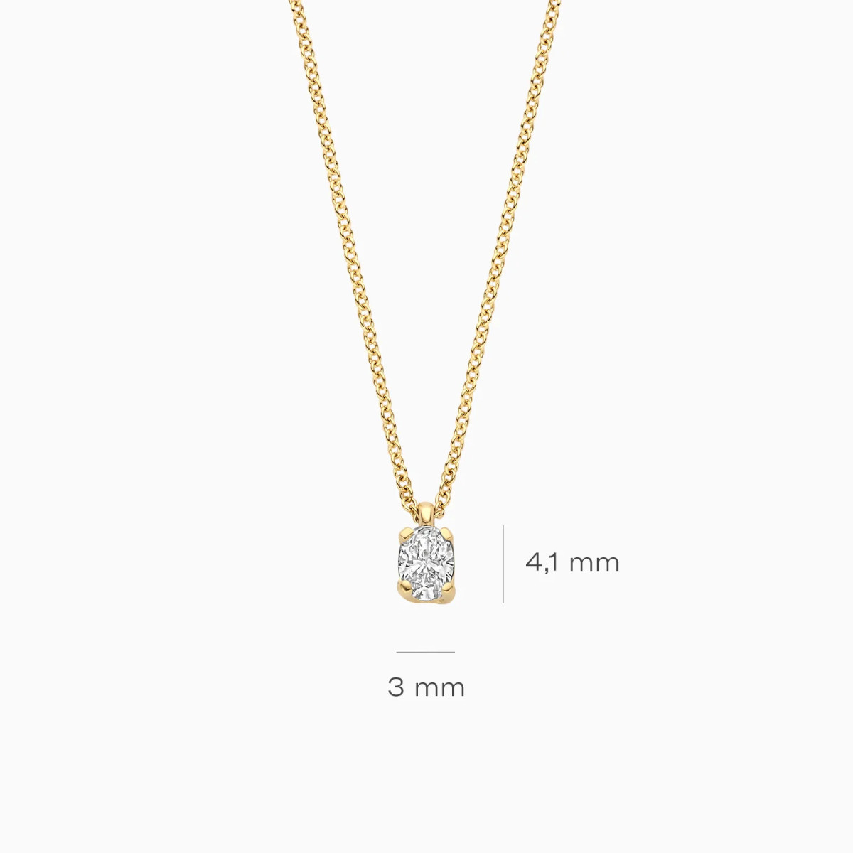 Blush Lab Diamonds LG3015Y gouden ketting met lab grown ovale diamant 0.15 crt 3 mm x 4.1 mm - Lengte 42 cm