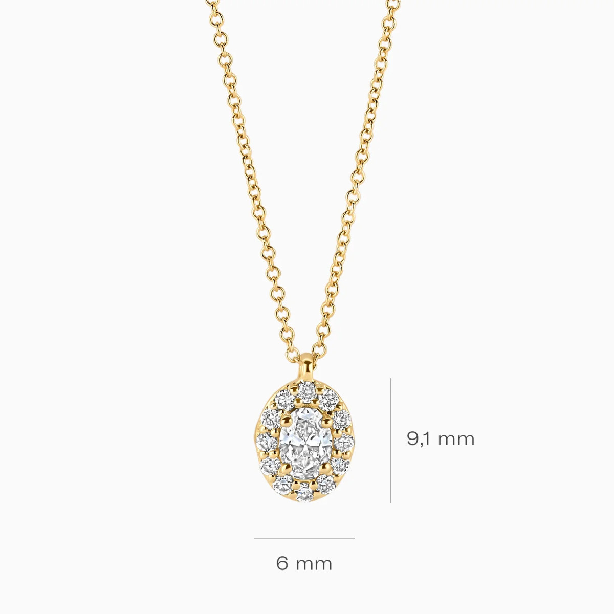 Blush Lab Diamonds LG3019Y gouden ketting met ovale lab grown diamant 0.32 crt 6 mm x 9.1 mm - Lengte 42 cm