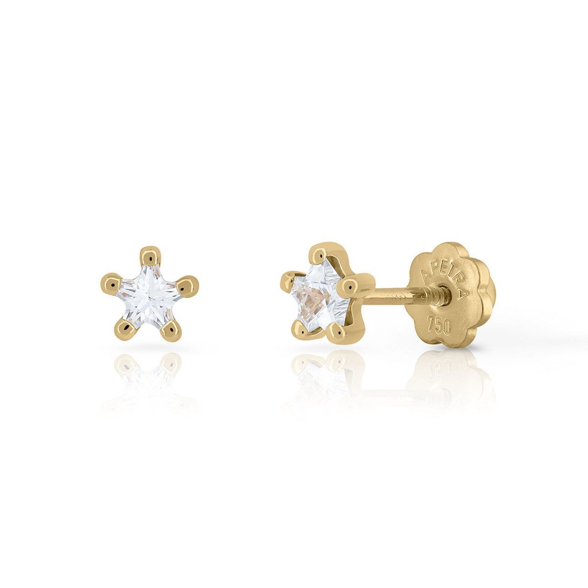 Lapetra LP9ES1500-E4B 9-karaat goudkleurige ster oorstekers met zirkonia 4 mm breed - Hoogte 4 mm