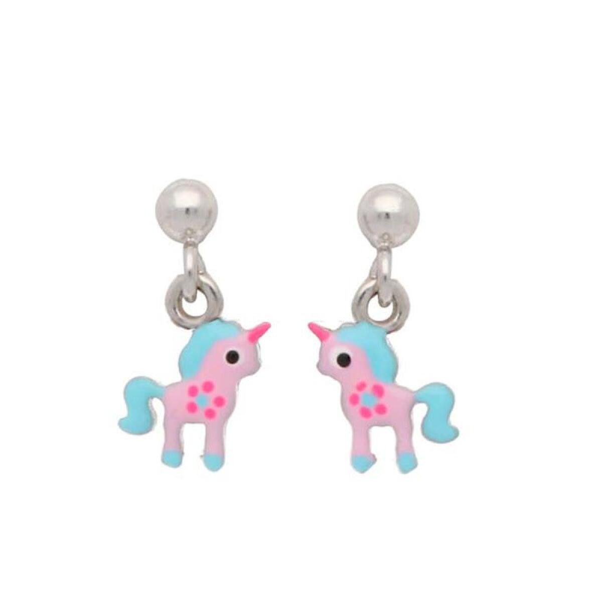 Lapetra LPOH0008 roze blauwe oorhangers met zilveren eenhoorn - Hoogte 9 mm