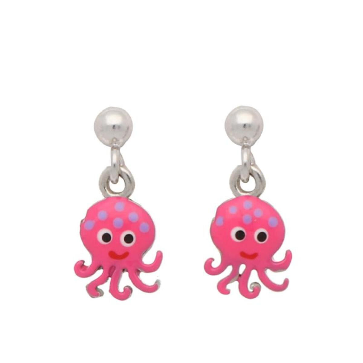 Lapetra LPOH0093 zilveren kinderoorbellen met roze octopus emaille 5 mm breed