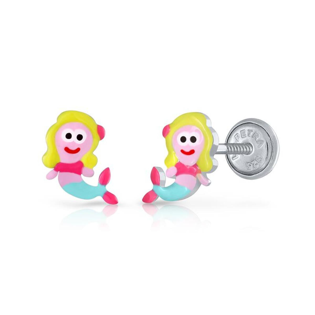 Lapetra LPOS0128 zilveren kinderoorknopjes met multicolor zeemeermin emaille - Hoogte 9 mm