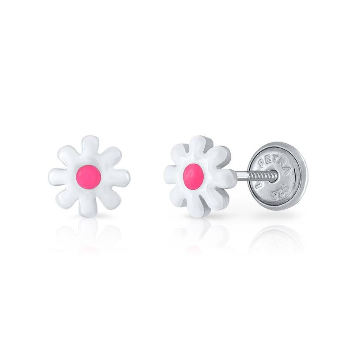 Lapetra LPOS0130 zilveren kinderoorknopjes wit roze bloem emaille 5 mm breed - Hoogte 5 mm