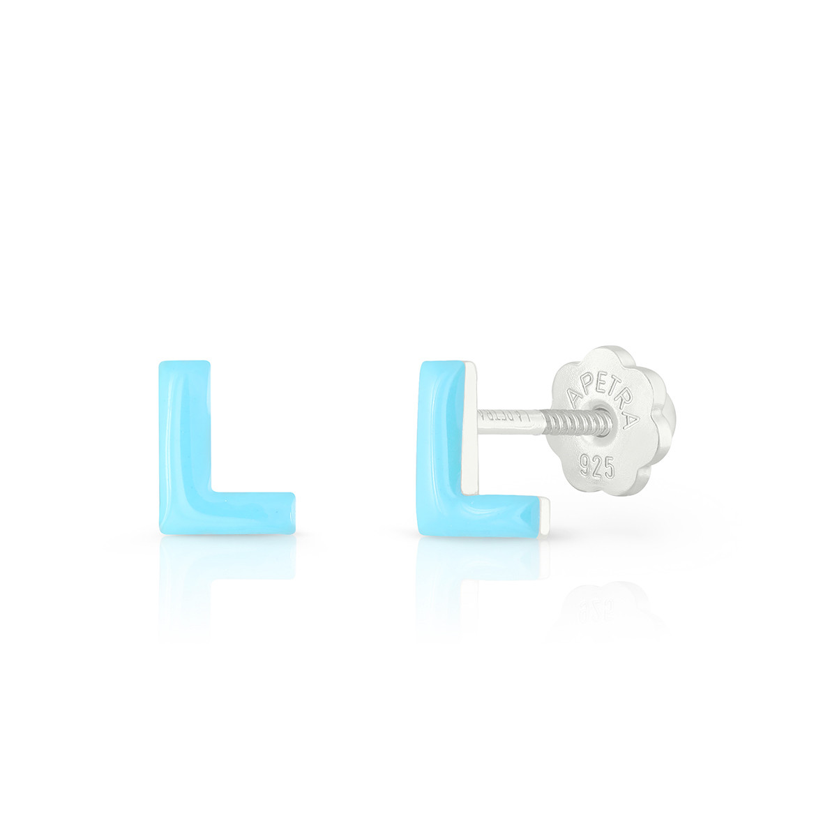 Lapetra LPOSLB-L zilveren kinderoorknopjes met blauwe letter L emaille 6 mm breed - Hoogte 6 mm