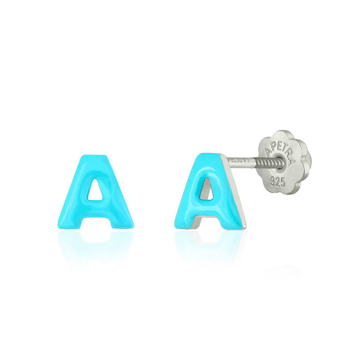 Lapetra LPOSTQ-A zilveren kinderoorknopjes met blauwe emaille letter A - Hoogte 6 mm