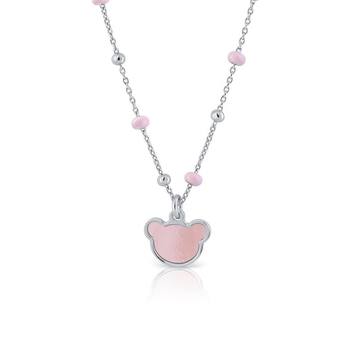 Lapetra LPPC0030 zilveren kinderketting met roze beer - Lengte 34-37 cm