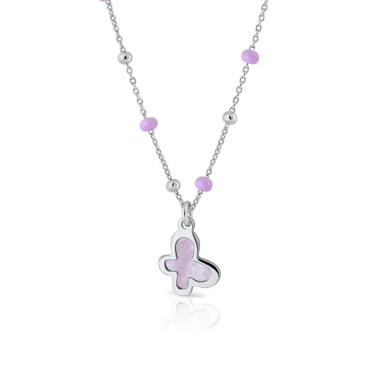 Lapetra LPPC0035 zilveren kinderketting met paarse vlinder en bolletjes - Lengte 34-37 cm