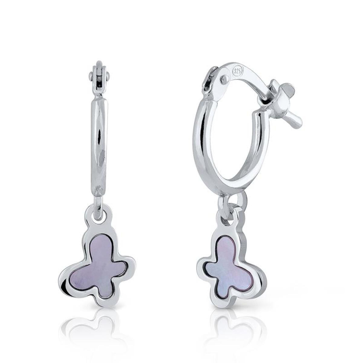 Lapetra LPPO0035 zilveren oorringen met paarse vlinder hanger voor kinderen - 5 mm breed