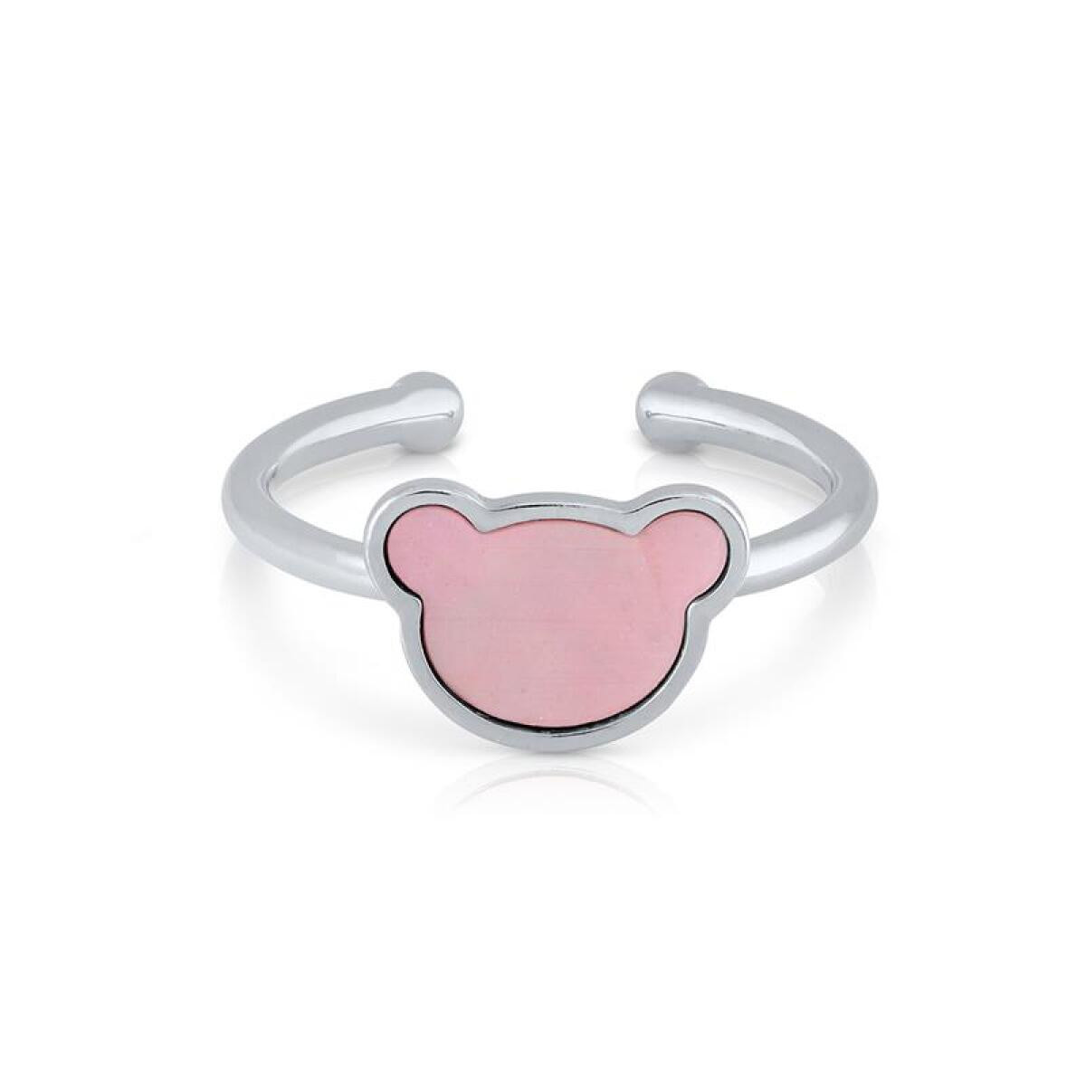 Lapetra LPPR0030 roze en zilveren kinderring met beertje van emaille - Breedte 5 mm