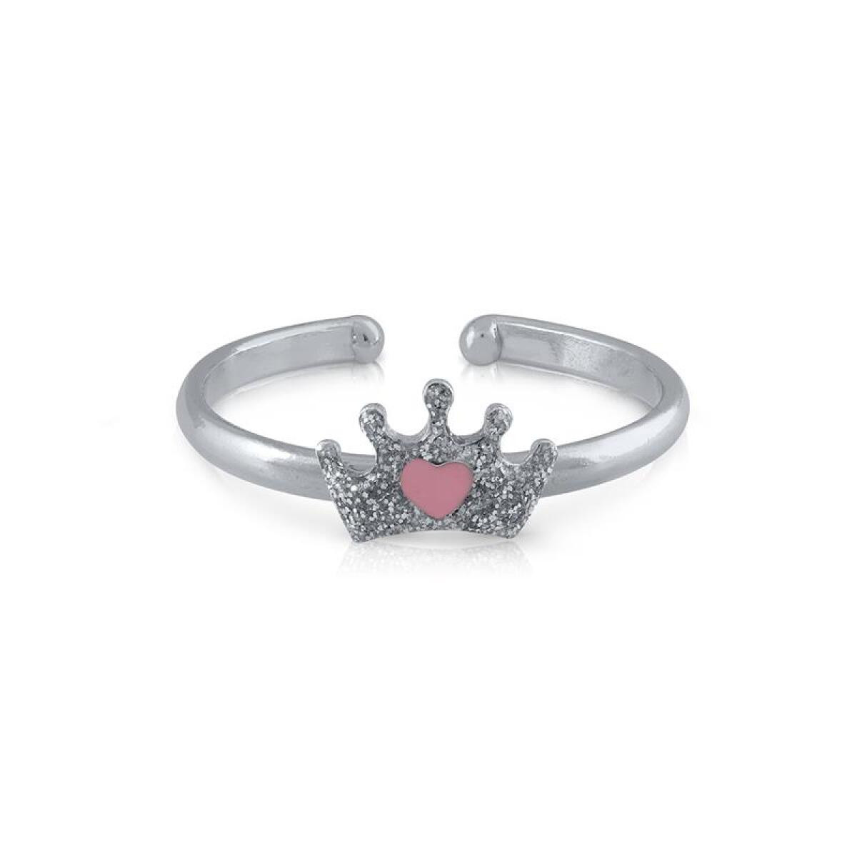 Lapetra LPRI0120 zilveren kinderring met roze glitter kroontje en hartje - Breedte 8 mm