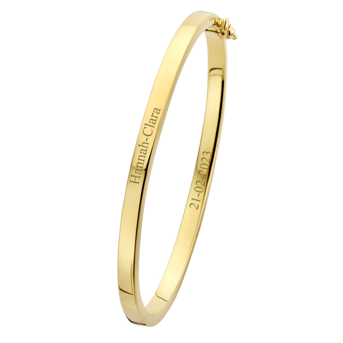 Massief gouden slavenarmband met een kern van zilver graveerbaar 4 mm 