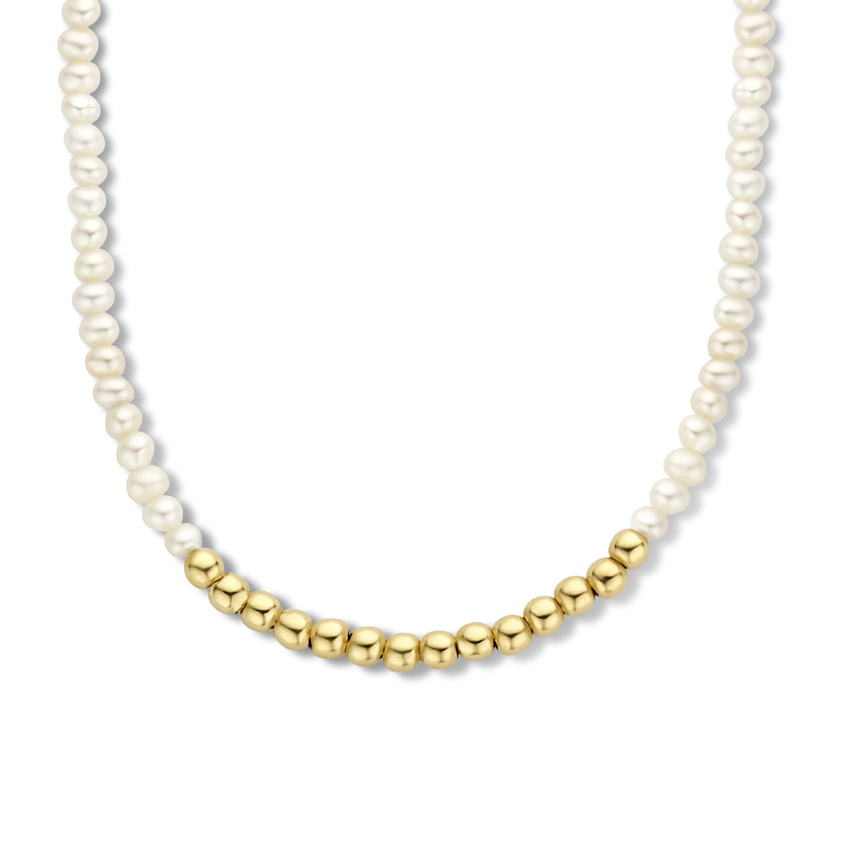 14-karaat 3.3 mm ketting met zoetwaterparels en bolletjes - Lengte 41 + 4 cm