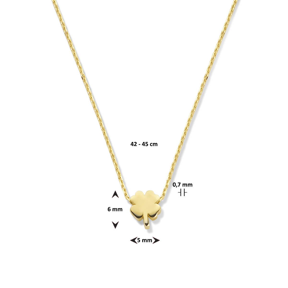 14-karaat anker ketting met klavertje vier - Lengte 42-45 cm