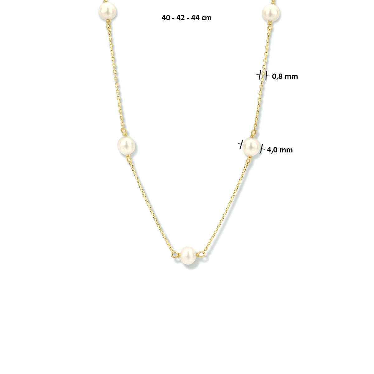 14-karaat anker ketting met zoetwaterparels - Lengte 40 - 42 - 44 cm